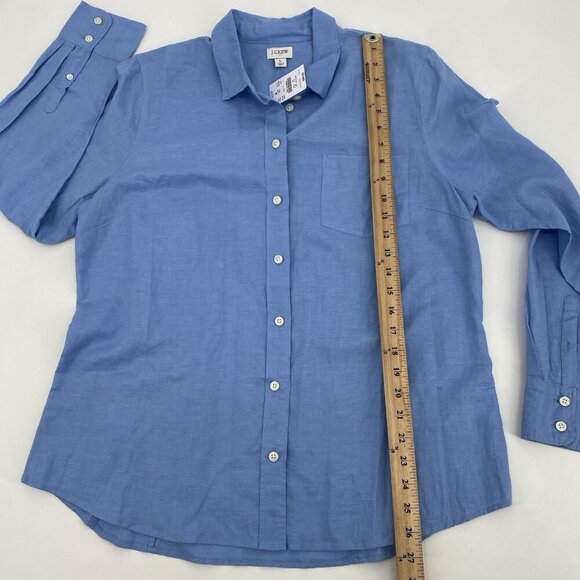 J.Crew Women's Size L Blue Linen Blend Button Up Long Sleeve Shirt NWT AL522 - Picture 4 of 10